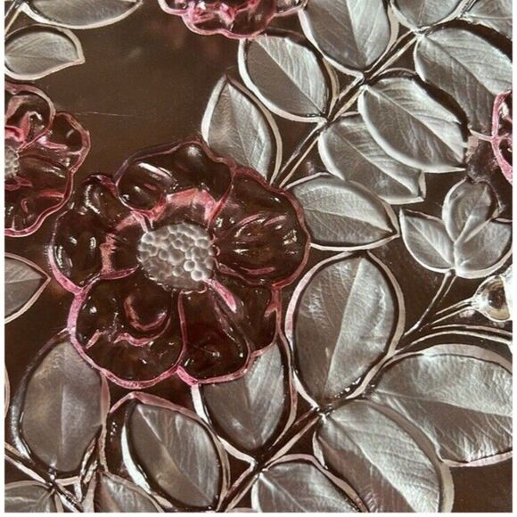 Mikasa Rosella Vintage Walther Crystal Cake Plate Floral Pink /Red Frosted 14” - Picture 4 of 8